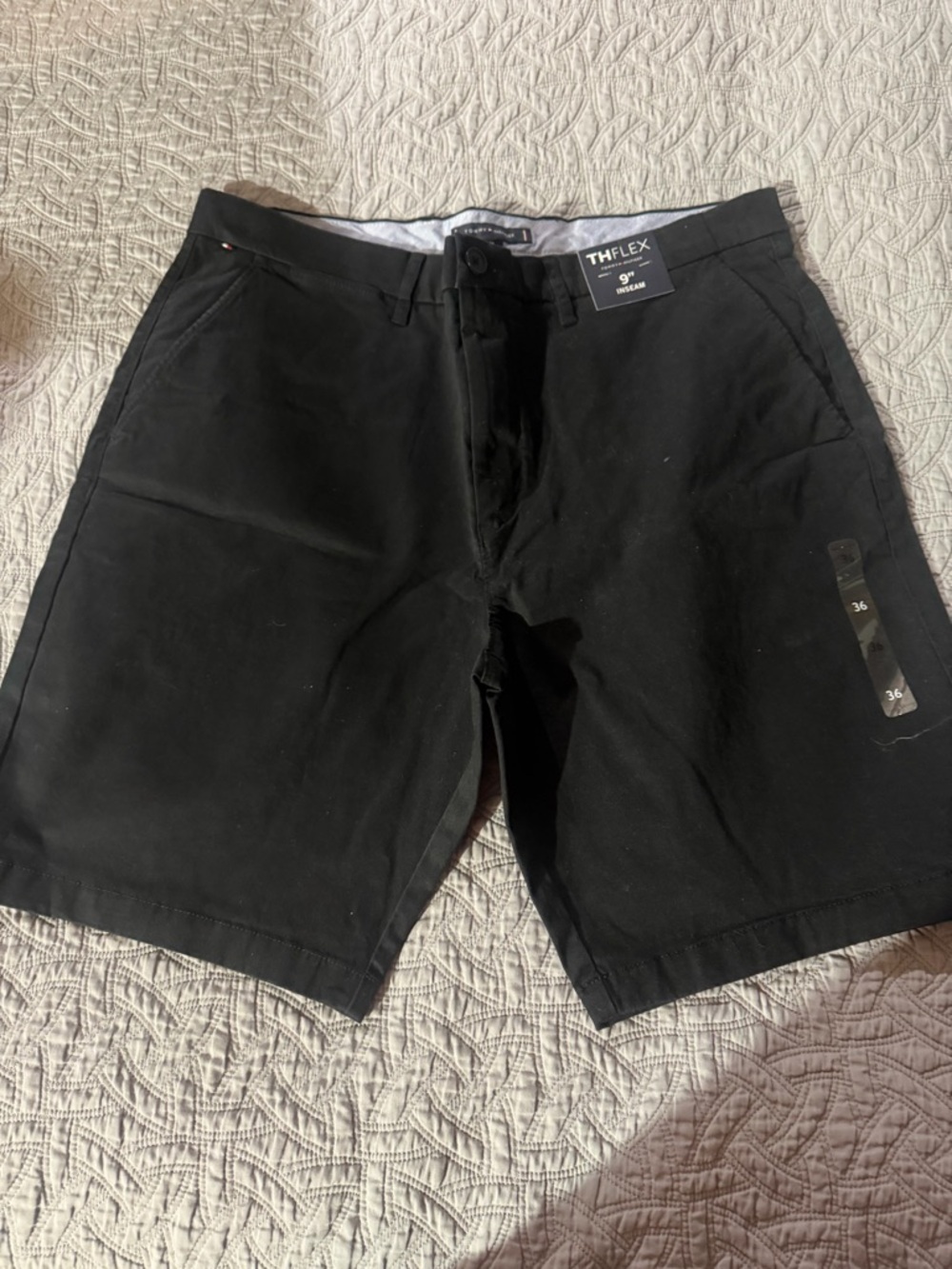 Tommy Hilfiger Black Flat-Front Stretch Shorts